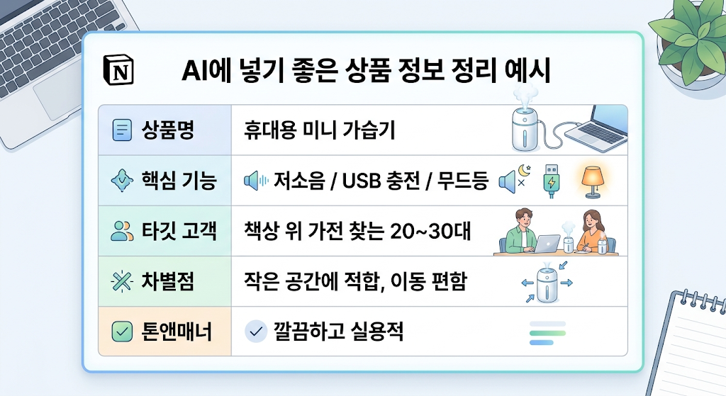 AI 상세페이지 생성을 위한 상품 정보 입력 예시와 쇼핑몰 상세페이지 기획 항목 정리